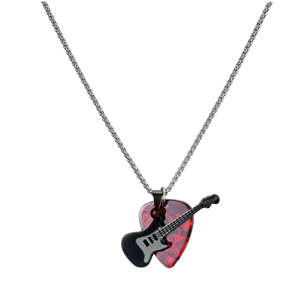 Electric Guitar Pick Pack - สร้อยคอจี้รูปกีตาร์ฮิปฮอป ไทเทเนียมสตีล สไตล์พังก์ สร้อยคอแบบโชคเกอร์ ทันสมัย วินเทจ