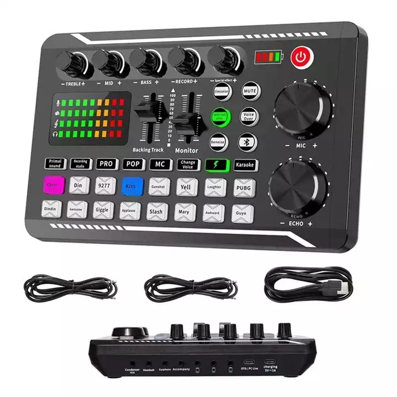 Audio Music Voice Changer - F998 การ์ดเสียงสดจูนเนอร์เสียงแหลมและเบสผสมเปลี่ยนเสียงบลูทูธเครื่องขยายเสียงสําหรับ Live TikTok สตรีมมิ่งเพลง