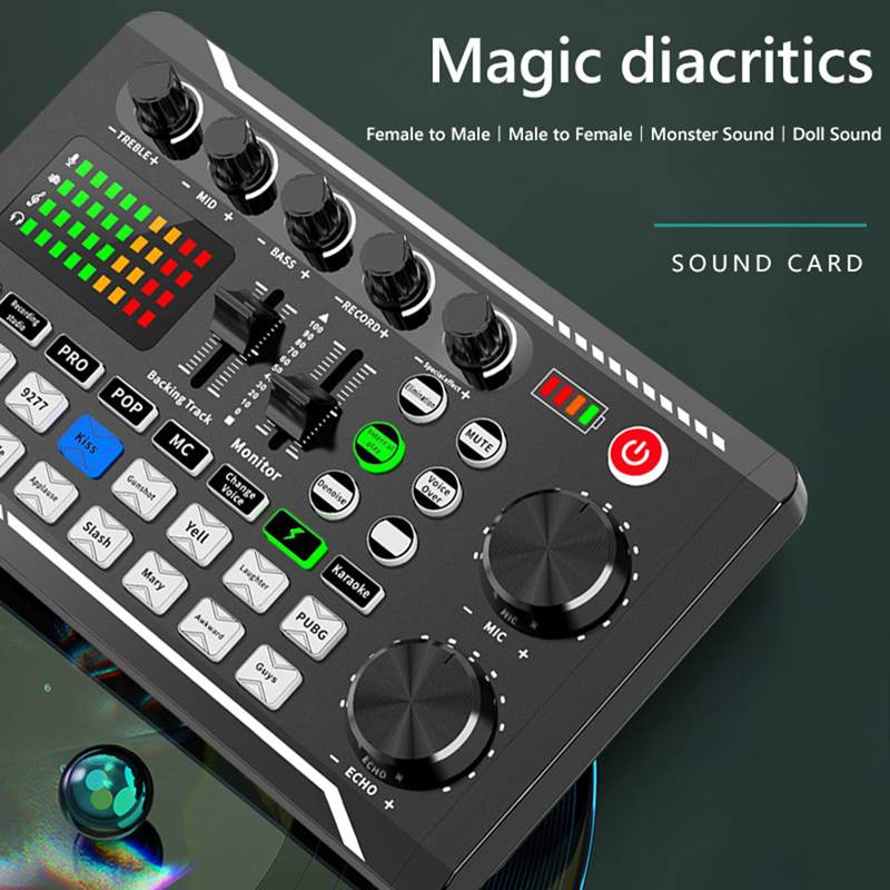 Audio Music Voice Changer - F998การ์ดเสียงสดเครื่องผสมเสียงดีเจเครื่องผสมเสียงเครื่องผสมบลูทูธเครื่องขยายเสียงสำหรับโทรศัพท์สตรีมมิ่งเพลงยูทูป TikTok