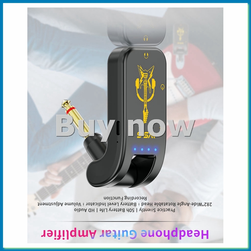 Portable Amplifier Mini - หูฟังกีตาร์แบบพกพา มินิแอมป์พร้อมแบตเตอรี่ลิเธียมแบบชาร์จได้และแจ็คเสียงแบบหมุนได้ - เหมาะสำหรับการฝึกกีตาร์-ABHG