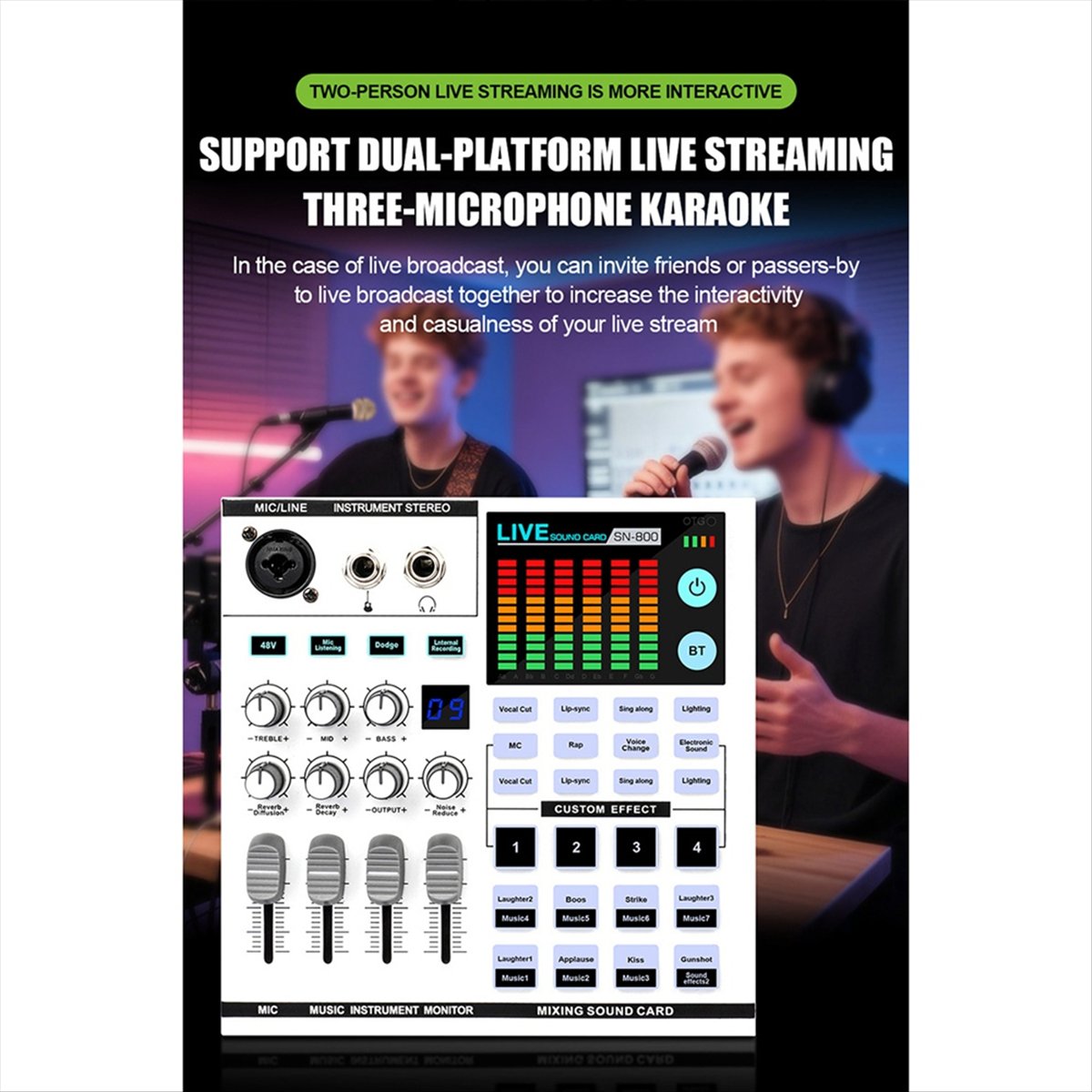 Audio Music Voice Changer - การ์ดเสียง DTC5 SN800 สำหรับการถ่ายทอดสด เปลี่ยนเสียง ปรับแต่งเสียง