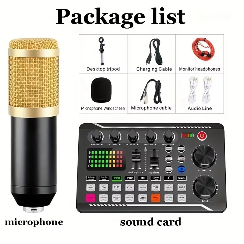 Audio Music Voice Changer - ไมโครโฟนคอนเดนเซอร์ ไมค์มืออาชีพ ไร้สาย บลูทูธ ซาวด์มิกเซอร์การ์ด สำหรับพีซี