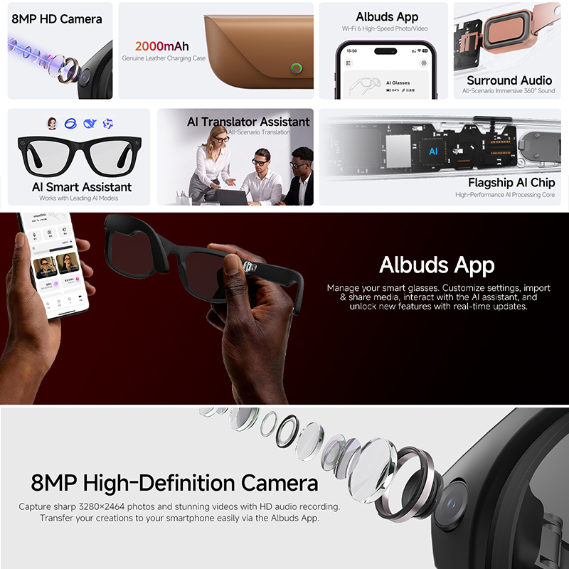 แว่นตาอัจฉริยะ AI รุ่นใหม่ ปี  - Audio Music Arabic บทวิจารณ์และราคา